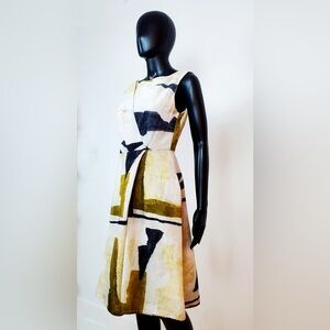 Adolfo Dominguez Geometric Midi Dress Geometric Colorblock White and Gold